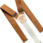 burnt orange linen suspenders for fall and winter weddings