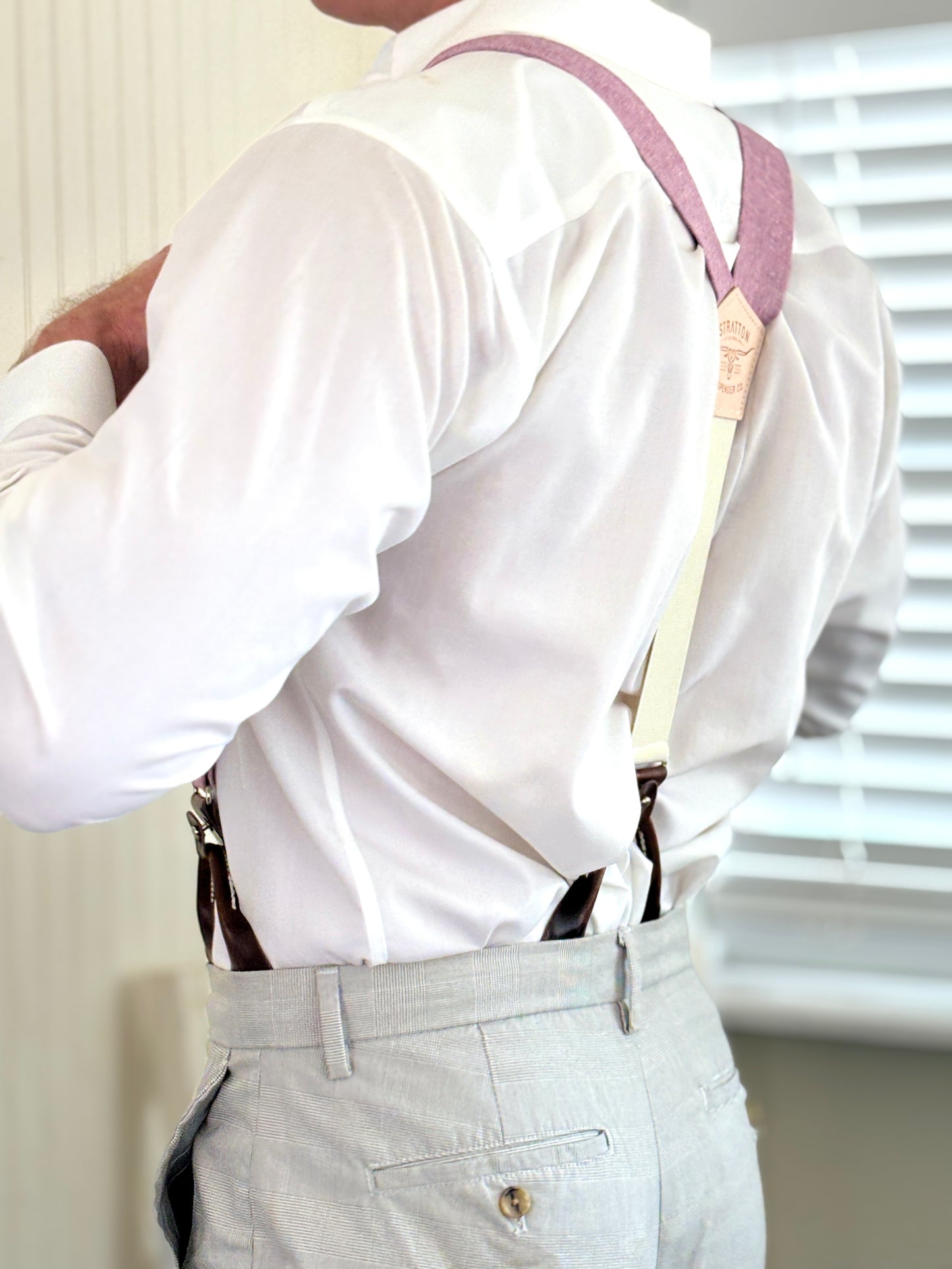 Dusty Mauve Linen Button-On Suspenders – Handmade in Texas | Wedding Suspenders for Groom & Groomsmen