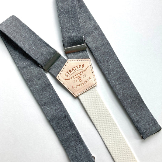 Shale Linen BUTTON-ON Suspenders Set