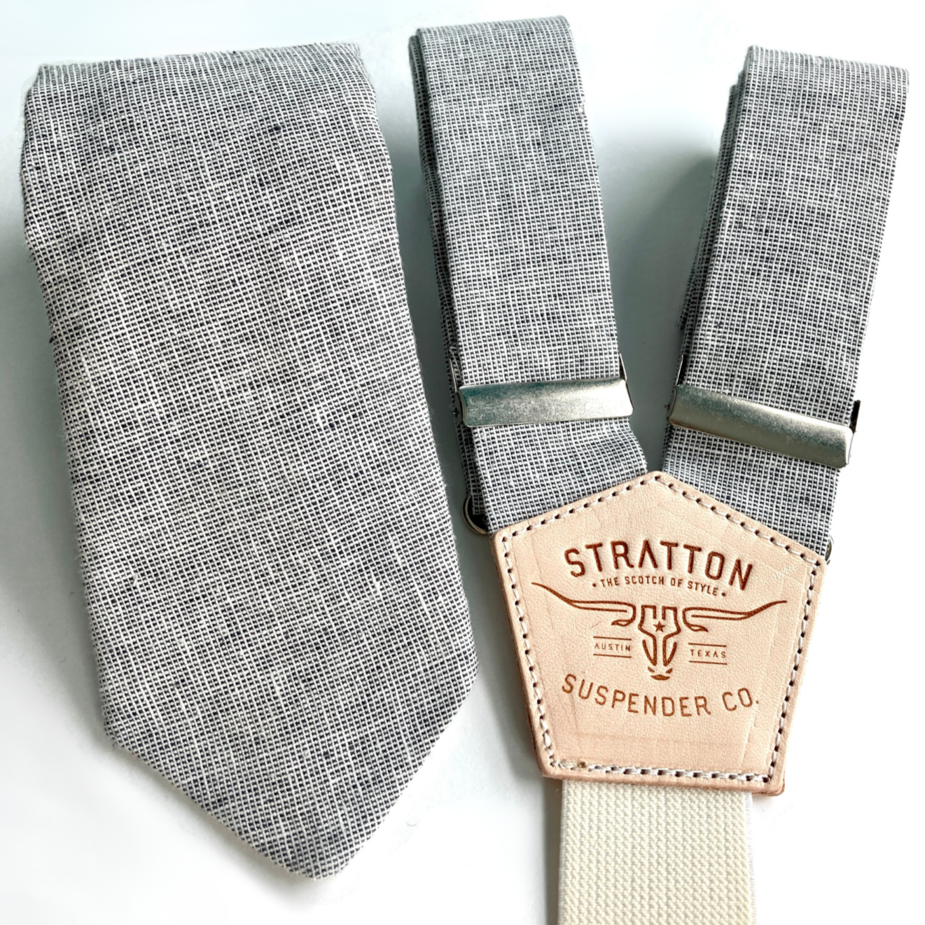 Charcoal Matching Linen Tie and Button-On Suspender Gift Set