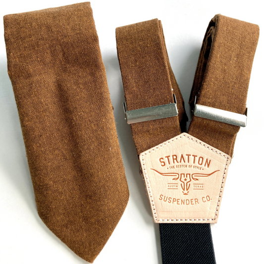 Cinnamon Matching Linen Tie and Button-On Suspender Gift Set