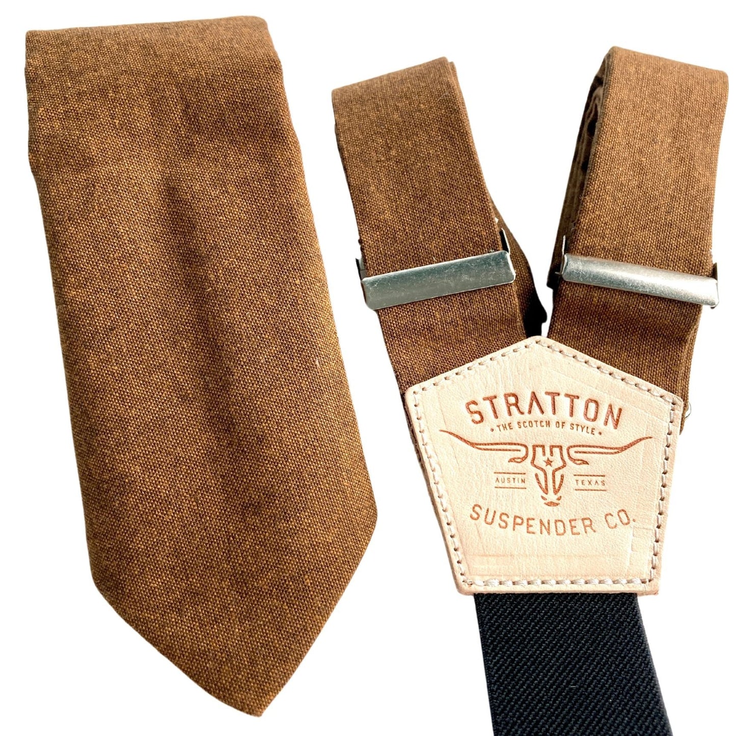 Cinnamon Wedding Suspenders with Cinnamon Neck Tie