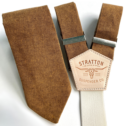 Copper Matching Linen Tie and Button-On Suspender Gift Set