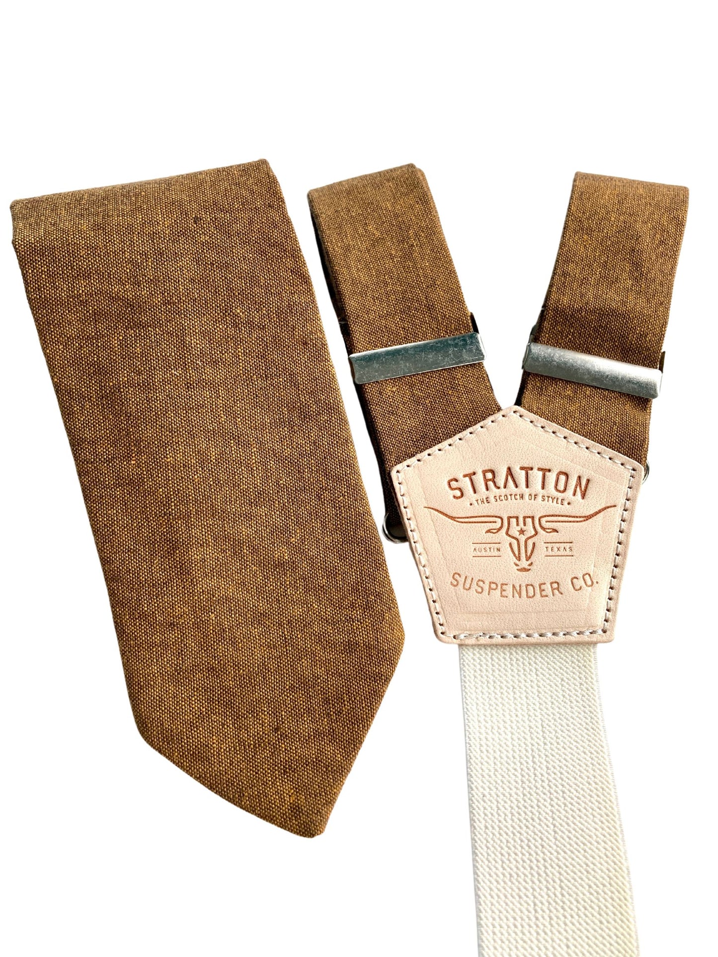 Copper Brown Matching Linen Tie and Button-On Suspender Gift Set