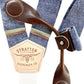 Stratton Suspenders in Blue Bonnet Blue Linen Paired with Chocolate Pontedero Leather Magnetic Clasps