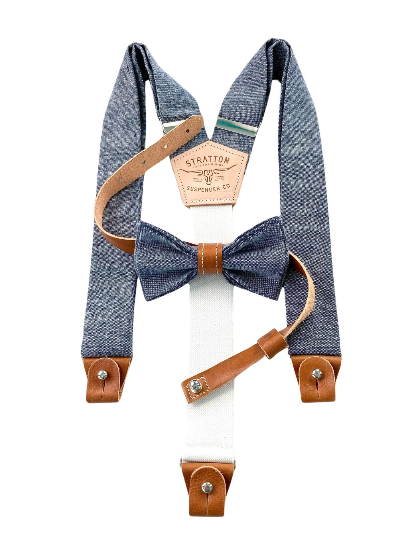 Blue Bonnet Blue Linen Leather Knot Bowtie