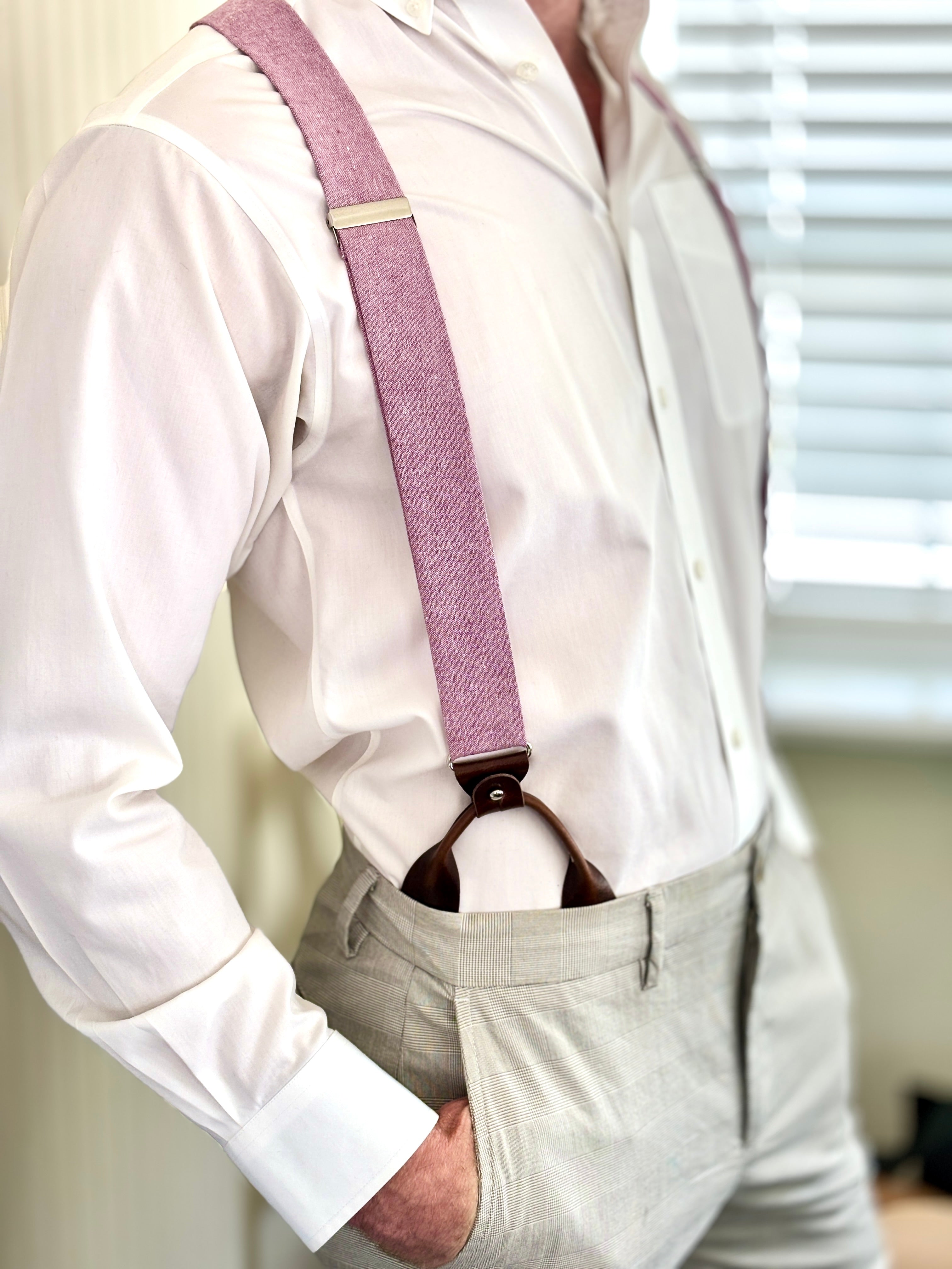 Dusty Mauve Rustic Wedding Suspenders – Handmade in Texas