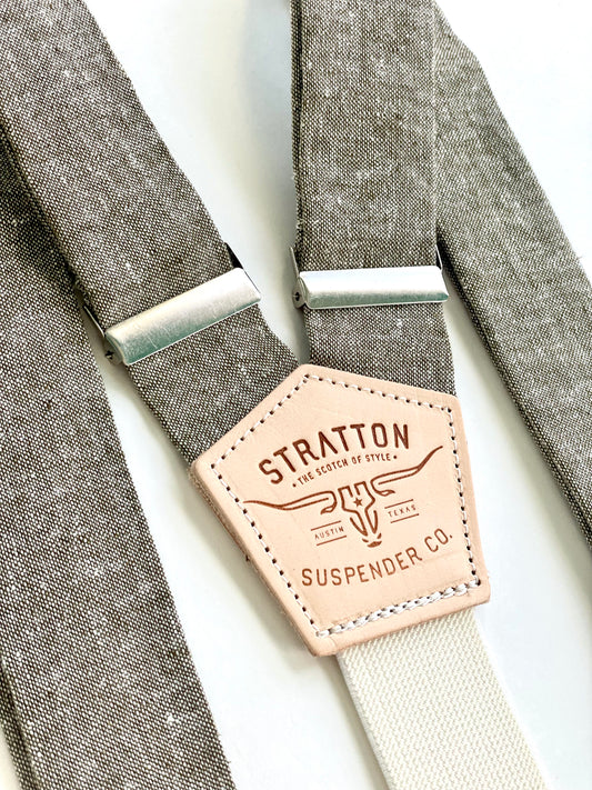 Olive Green Linen Suspenders Set - Fall Collection Stratton Suspender Co.