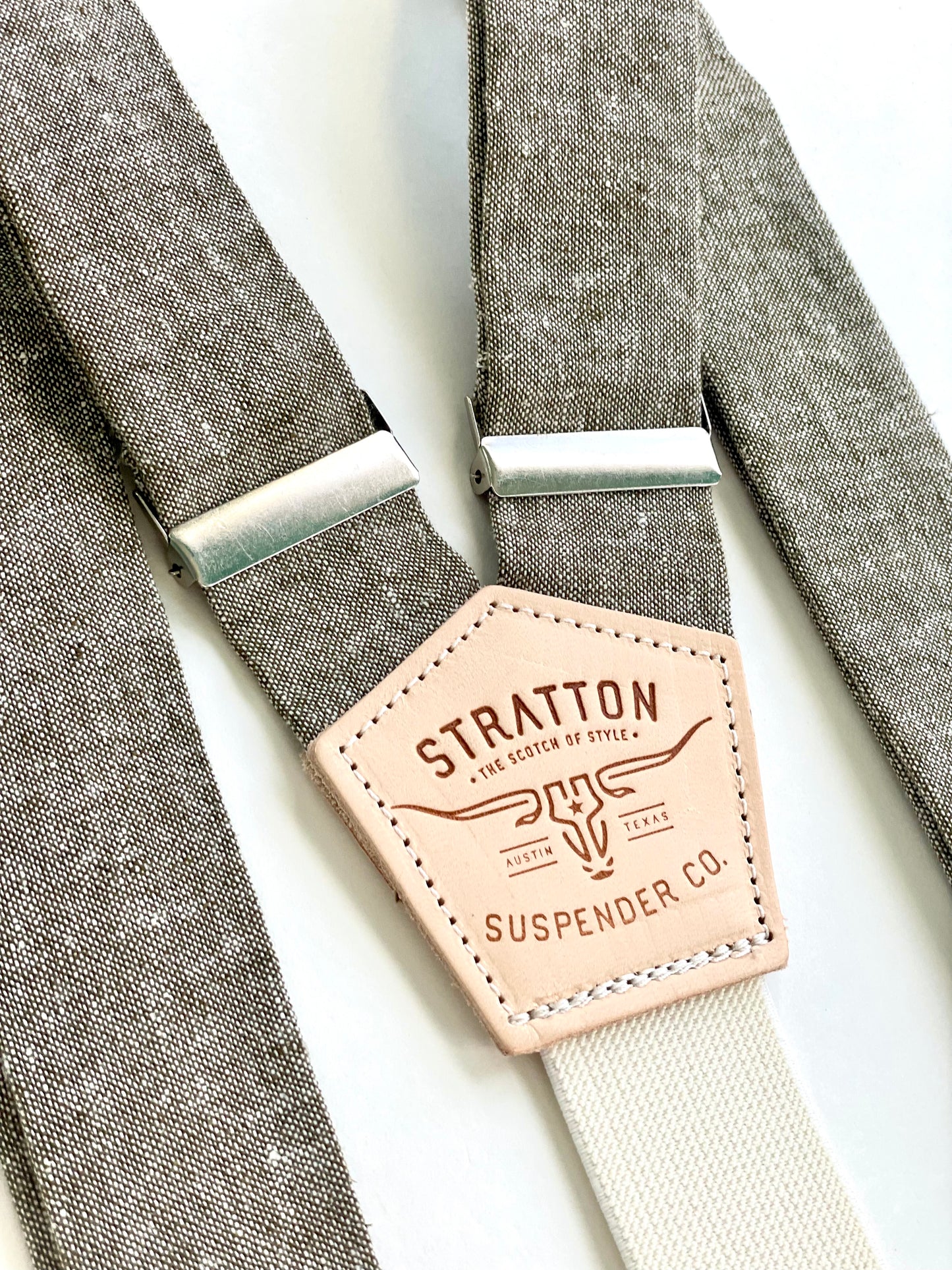 Olive Green Linen Button On Suspenders Set - Fall Collection Stratton Suspender Co.
