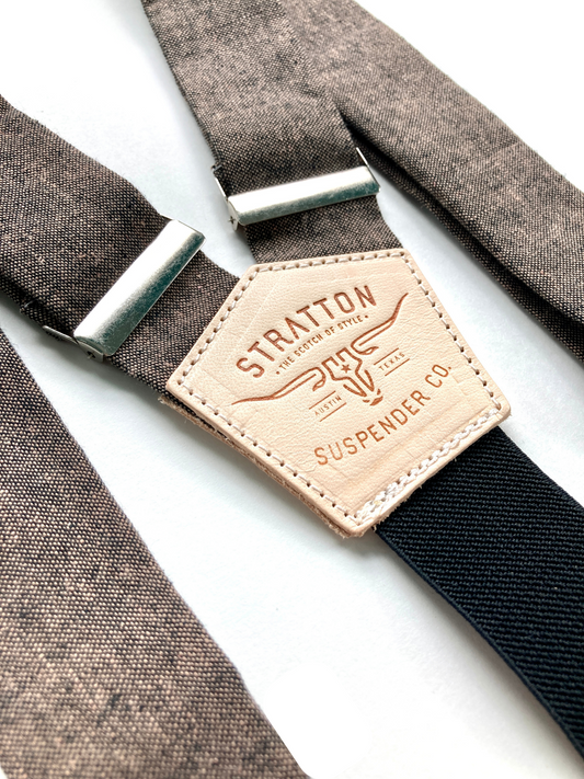 Espresso Linen BUTTON-ON Suspenders Set