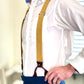 Marigold Yellow Linen Wedding Suspenders – Handmade Button-On Braces for Grooms & Groomsmen