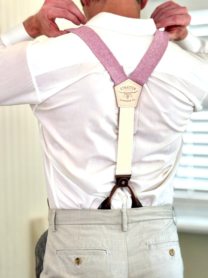 Dusty Mauve Linen Button-On Suspenders – Handmade in Texas | Wedding Suspenders for Groom & Groomsmen