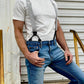 Vintage Pre-War Woven Fitted T Shirt By Stratton Suspender Co. with Vintage Handwoven Button On Suspenders in Austin Texas