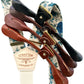 Handcrafted Heritage Blue Floral Linen Button-On Suspenders with premium leather button attachments in black, chocolate, cognac, and tan. These vintage-inspired suspenders by Stratton Suspender Co. are designed for weddings, groomsmen, and timeless menswear, offering a refined yet rustic aesthetic with superior craftsmanship.
