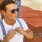 Stratton Suspenders Blue Linen Cognac Clasps Off the Shoulder Downtown Night Life Plain White T-shirt and Jeans South Congress Bridge Downtown Austin Texas Capital Building Broken Spoke
