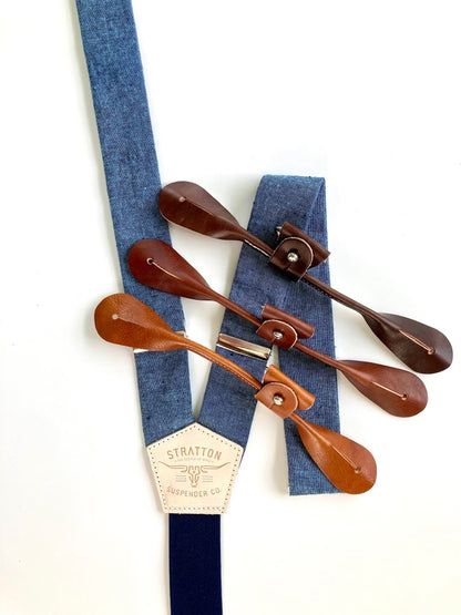Peacock Linen Button On Suspenders Set - Spring Collection Stratton Suspender Co.