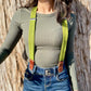 Women’s Kelly Green Linen Suspenders with Magnetic Clasps – Handmade in Texas | Bold Fall Accessory for Capsule Wardrobes