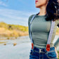 Denim Blue Linen Women’s Suspenders with Magnetic Clasps – Handmade in Texas | Americana Style Workwear & Capsule Wardrobe Accessory