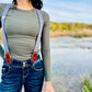 Denim Blue Linen Women’s Suspenders with Magnetic Clasps – Handmade in Texas | Americana Style Workwear & Capsule Wardrobe Accessory