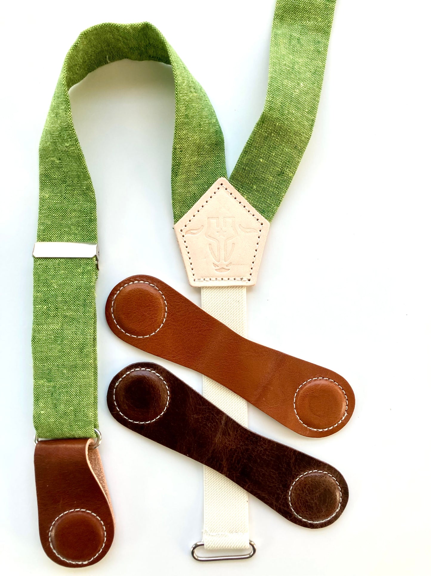 Women's Kelly Green Linen Suspenders with Magnetic Clasps – Handcrafted 2025 Accessory