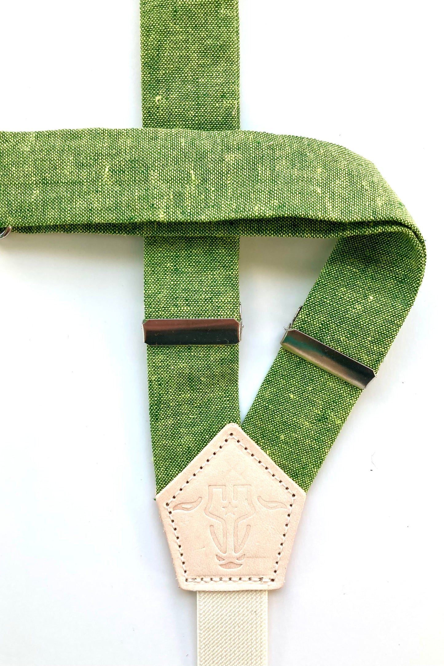 Women's Kelly Green Linen Suspenders with Magnetic Clasps – Handcrafted 2025 Accessory