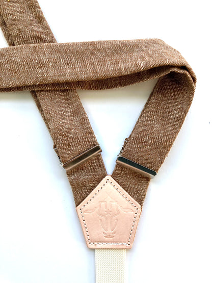 Women’s Nutmeg Brown Linen Suspenders with Magnetic Clasps – Handmade in Texas | Fall Accessory