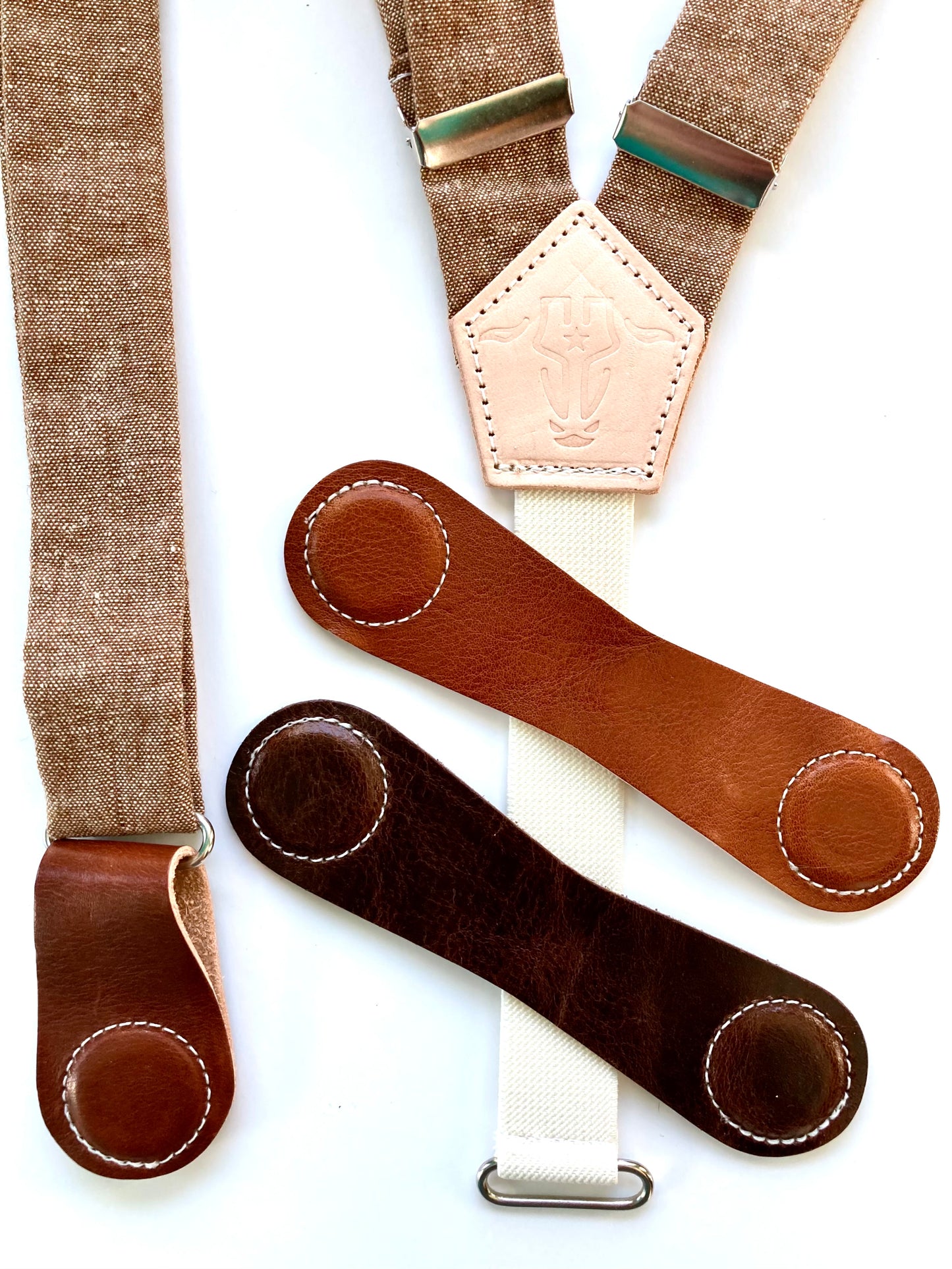 Women's Nutmeg Brown French Linen Suspenders with Magnetic Clasps – Handcrafted 2025 Accessory