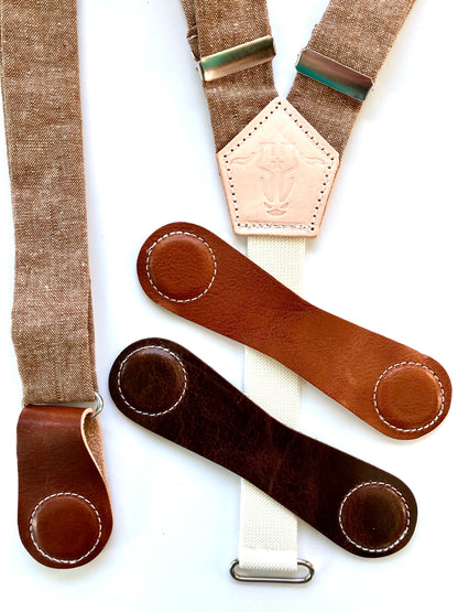 Women’s Nutmeg Brown Linen Suspenders with Magnetic Clasps – Handmade in Texas | Fall Accessory