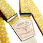 Marigold Yellow Wedding Suspenders – White Cotton Floral Pattern with Premium Cream Vintage Woven Elastic – Handmade Button-On Braces by Stratton Suspender Co.