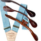 Paris Blue Button On Wedding Suspenders with Brown Leather Attachments