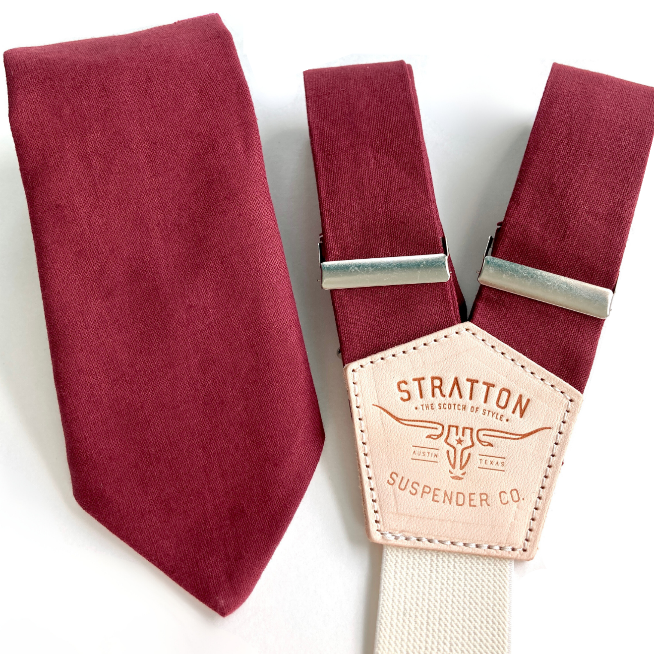 Red Wine Matching Tie and Button-On Suspender Gift Set