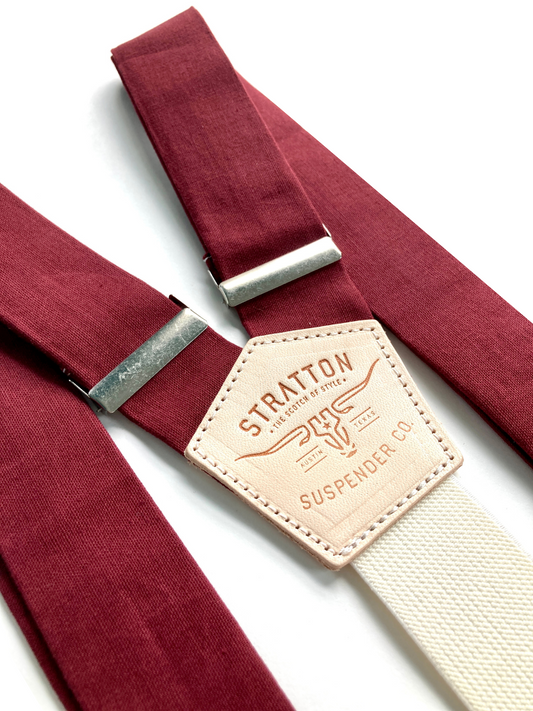 Red Wine Linen BUTTON-ON Suspenders Set