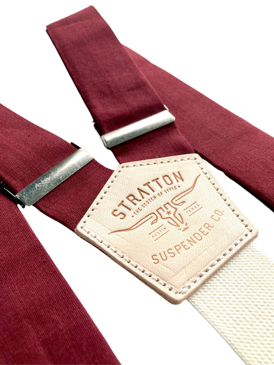 Close Up Red Wine Suspender Straps for Groomsmen for Wine Wedding Theme