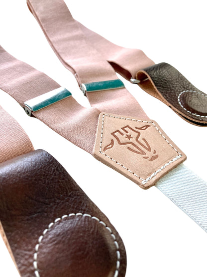 Blush Rose Pink Linen Women’s Suspenders with Magnetic Clasps – Handmade in Texas | Feminine Vintage-Inspired Accessory for Everyday Style