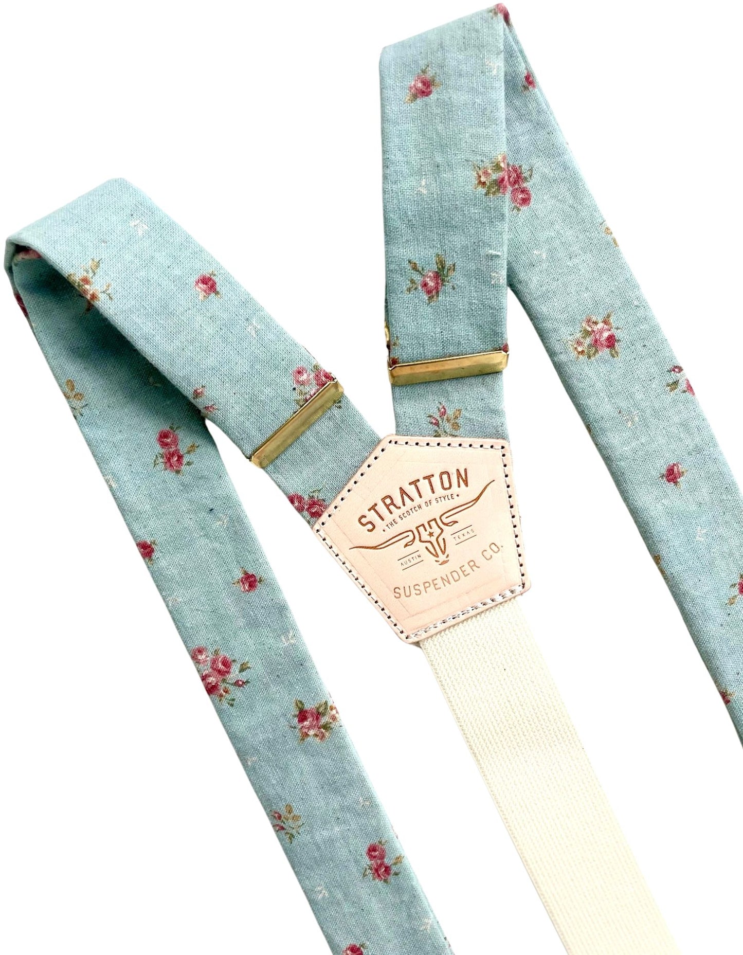 Powder Blue Floral Vintage Linen Wedding Braces – Handcrafted Button-On Suspenders