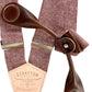 Stratton Suspender Co. features the Rust (Maroon) linen suspenders on veg tan shoulder leather with cream colored elastic back strap for the Fall 2022 suspenders clasps in Chocolate Pontedero Italian leather hand-picked by Stratton Suspender Co.