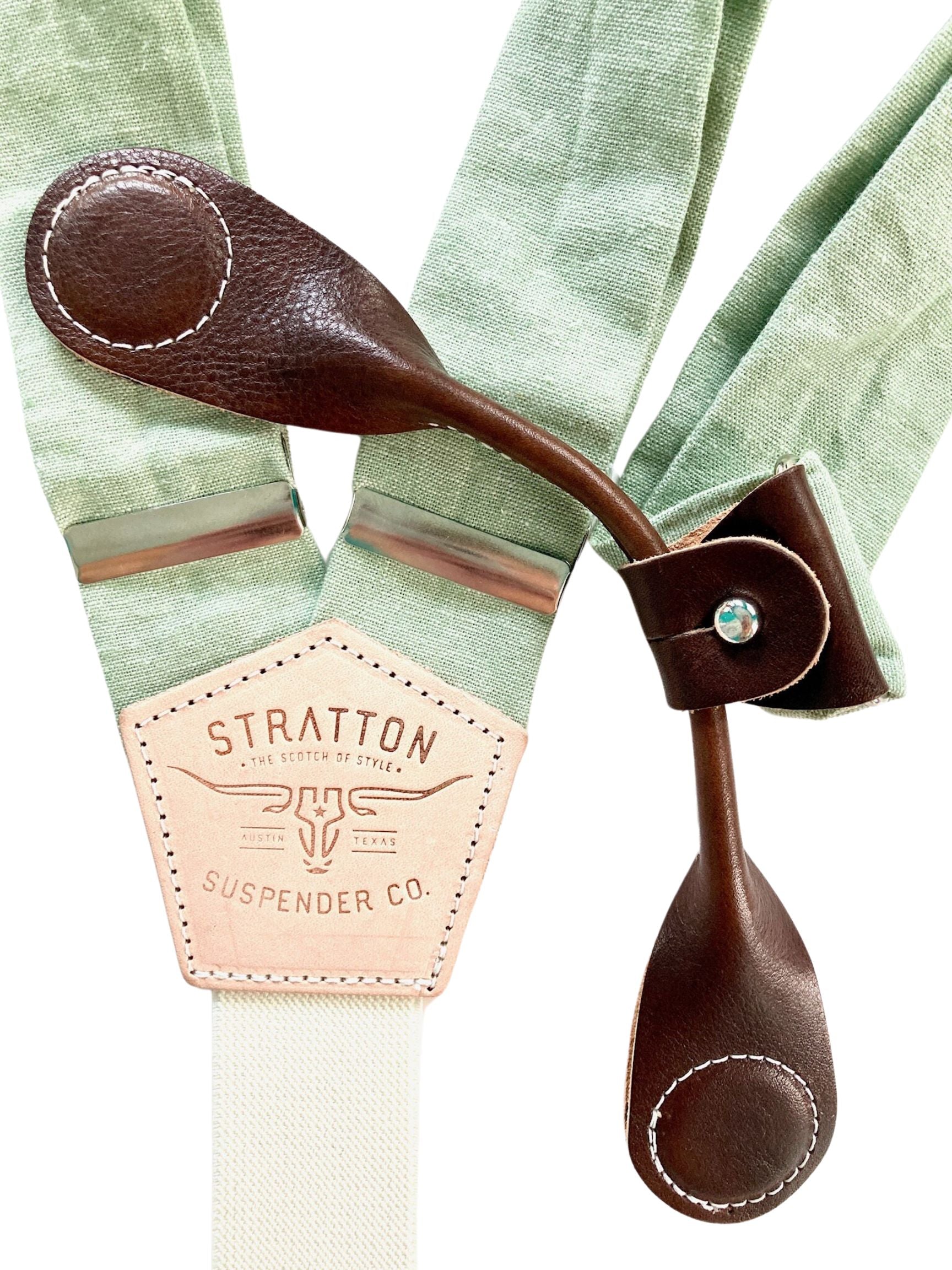 Mint Sea Foam Green Stratton Suspenders with Chocolate Magnetic Clasps