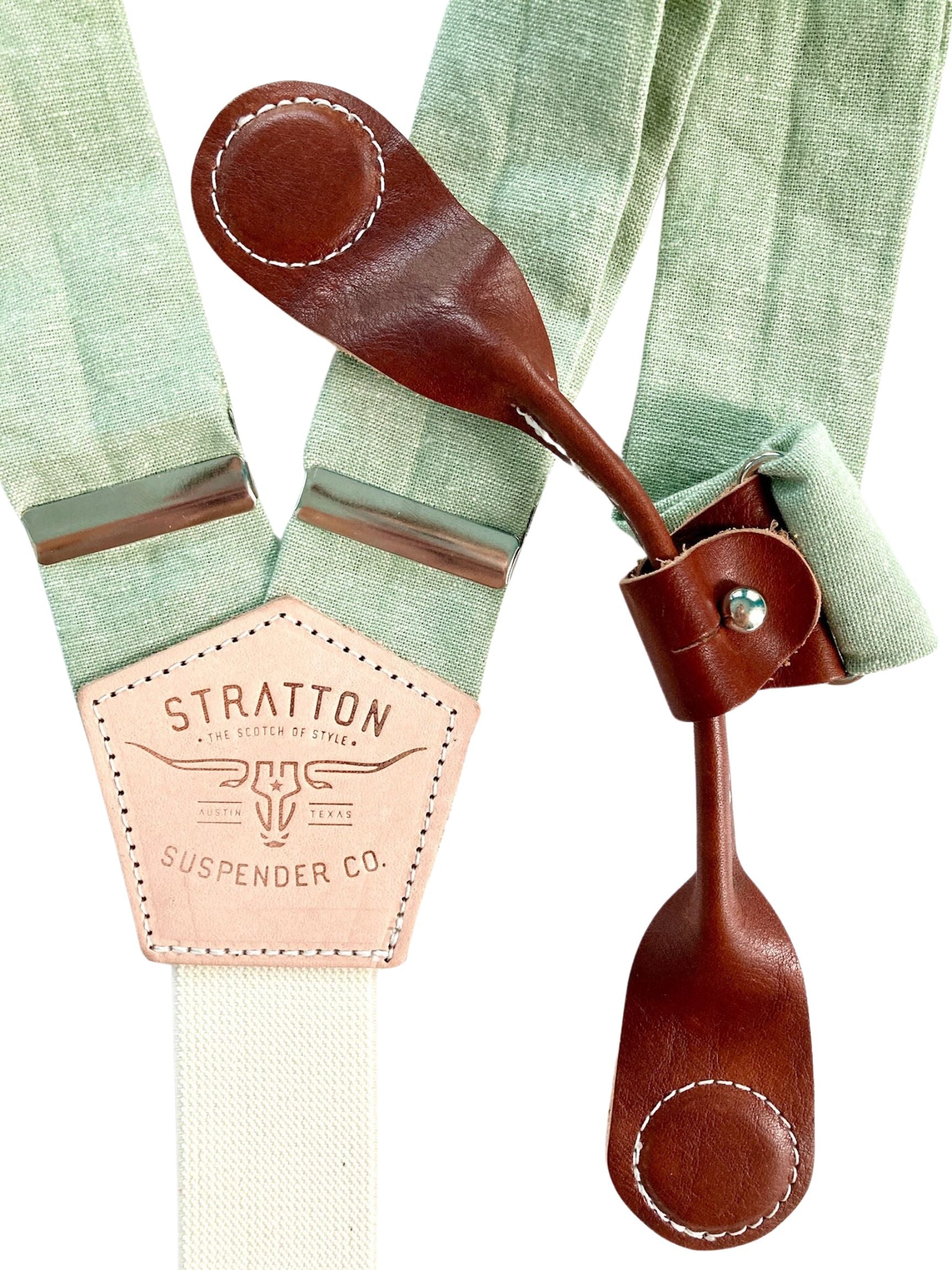 Mint Sea Foam Green Stratton Suspenders with Cognac Magnetic Clasps