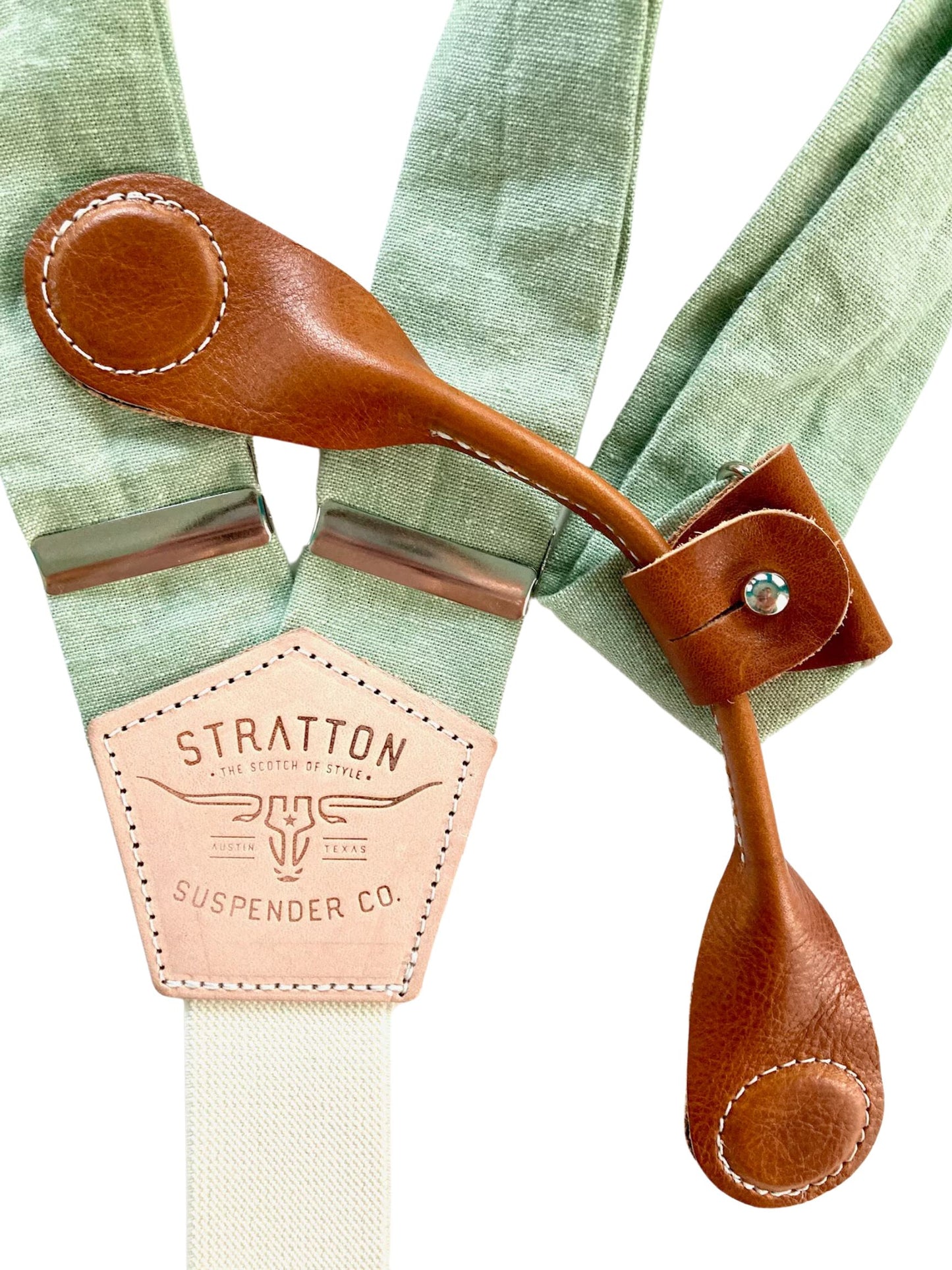 Mint Sea Foam Green Stratton Suspenders with Tan Magnetic Clasps