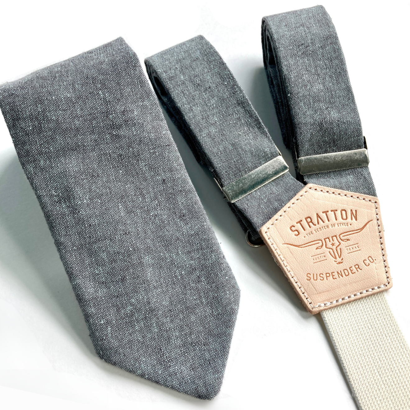 Shale Matching Linen Tie and Button-On Suspender Gift Set