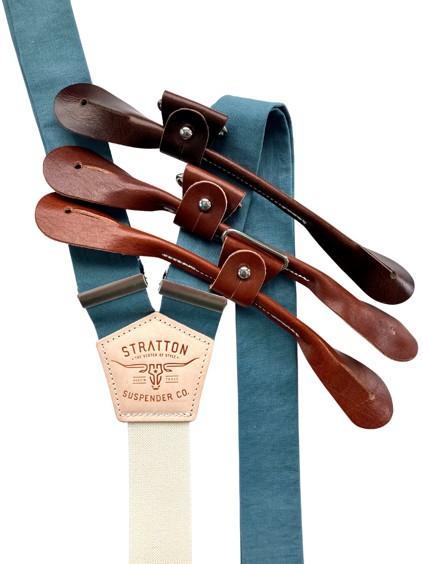 Dusty Teal Linen Wedding Suspenders – Handmade Button-On Braces for Grooms & Groomsmen