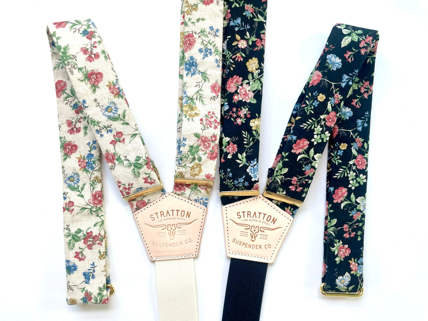 Vintage Floral Linen Wedding Suspenders with Gold Hardware – Button-On Braces for Rustic, Boho, and Vintage Weddings. Ideal Groomsmen Gifts and Heritage American Menswear.