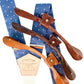Vintage Polka Dot Button On Suspenders for Weddings and Formalwear with Cognac, Chocolate, and Tan Premium Leather and beige woven back strap by Stratton Suspender Co.