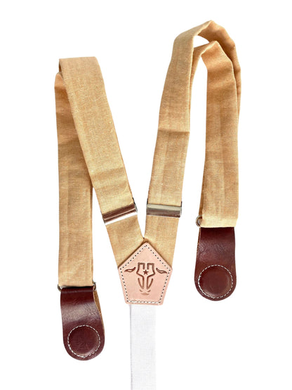 Women's Pastel Orange Linen Suspenders with Magnetic Clasps – Handcrafted Boho Accessory for Spring & Fall Style