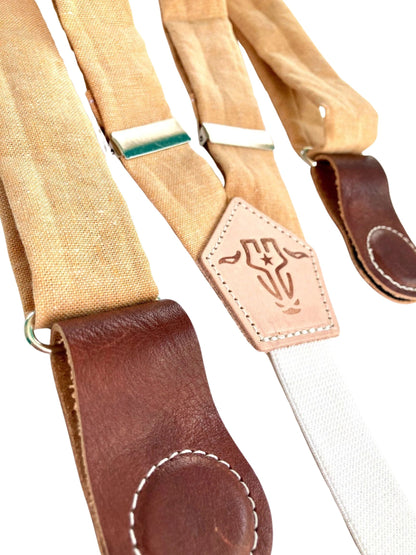 Women's Pastel Orange Linen Suspenders with Magnetic Clasps – Handcrafted Boho Accessory for Spring & Fall Style