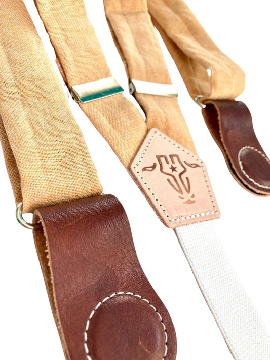 Women's Pastel Orange Linen Suspenders with Magnetic Clasps – Handcrafted Boho Accessory for Spring & Fall Style