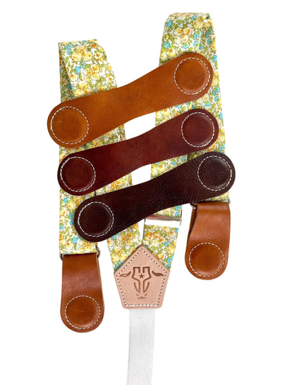 Yellow & Teal Floral Women’s Suspenders – Handmade Linen Suspenders with Magnetic Clasps | Spring, Summer & Fall Boho Accessory