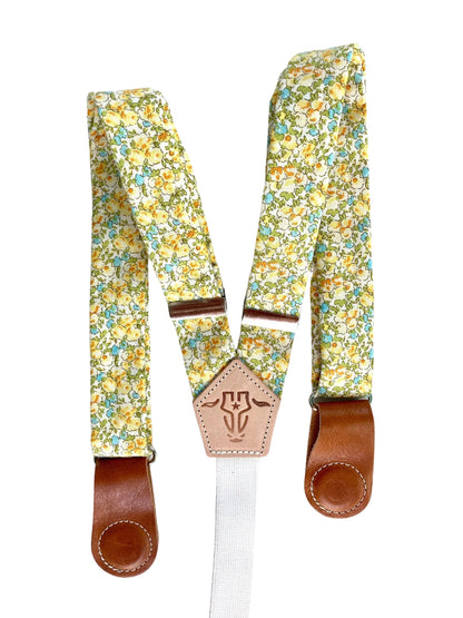 Yellow & Teal Floral Women’s Suspenders – Handmade Linen Suspenders with Magnetic Clasps | Spring, Summer & Fall Boho Accessory