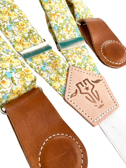 Yellow & Teal Floral Women’s Suspenders – Handmade Linen Suspenders with Magnetic Clasps | Spring, Summer & Fall Boho Accessory