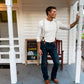 Beige Linen Magnetic Clasp Suspenders – Best Alternative to Clip-Ons – Styled with Henley Shirt & Vintage Levi’s – Handmade in Texas